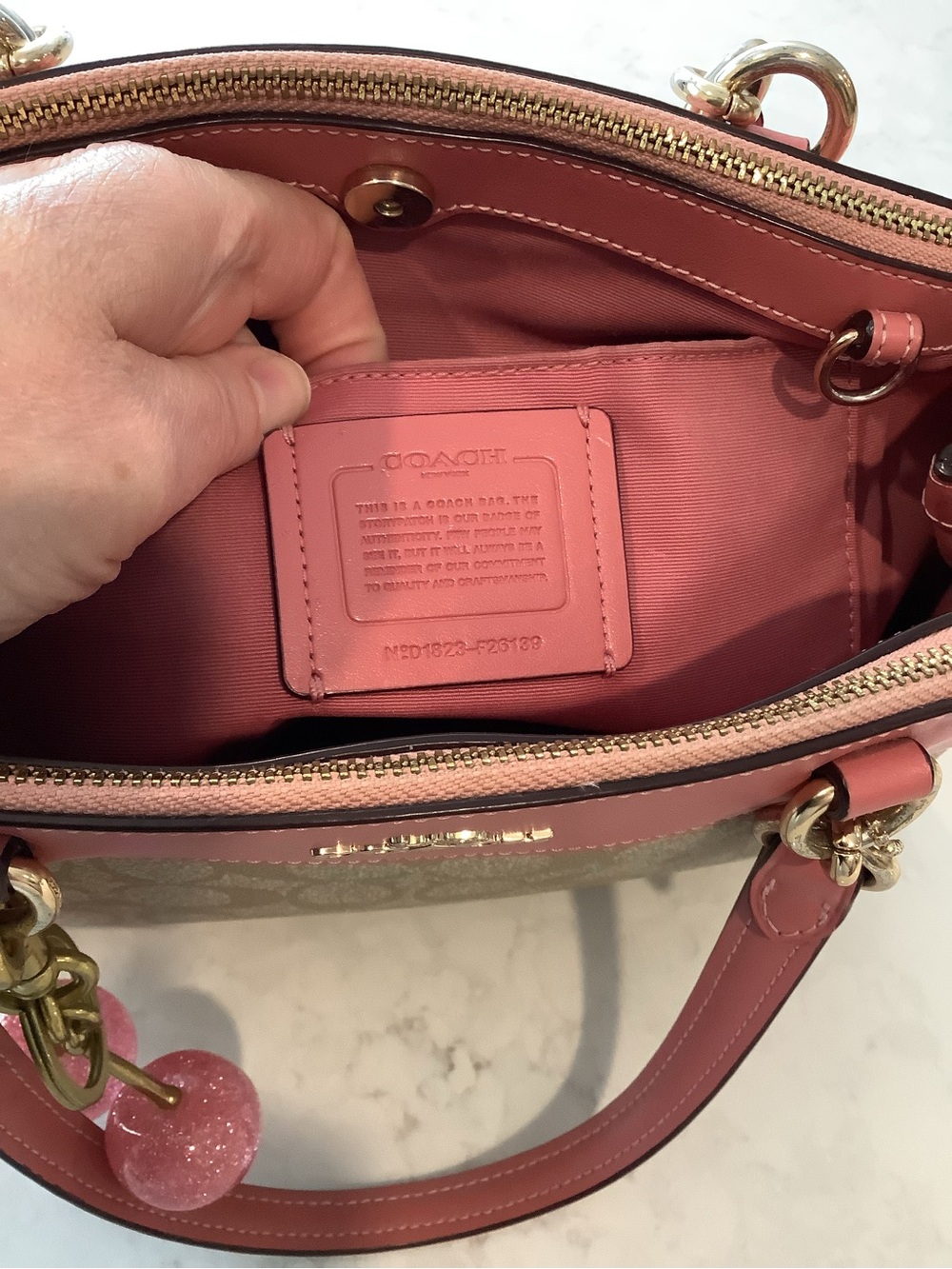 Coach Mini Brooke Beige Signature Canvas Satchel Crossbody with Pink Trim - Picture 8 of 12
